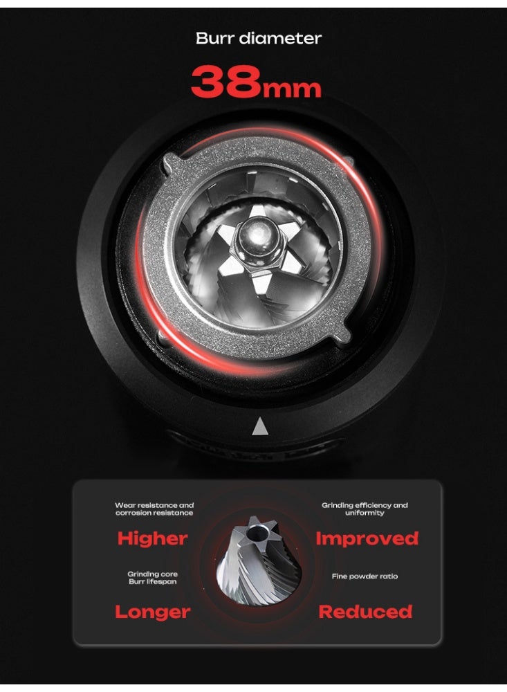 Hibrew Mini Portable Electric Coffee Grinder, Type-C Fast Charging 2600mAh Battery, 420 Stainless Steel 6-Star Conical Burr, 100-Step Stepless Adjustable, Full Aluminum Alloy Body, Quiet Operation G5-mini - Image 5