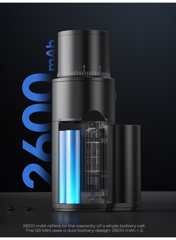 Hibrew Mini Portable Electric Coffee Grinder, Type-C Fast Charging 2600mAh Battery, 420 Stainless Steel 6-Star Conical Burr, 100-Step Stepless Adjustable, Full Aluminum Alloy Body, Quiet Operation G5-mini - Image 3