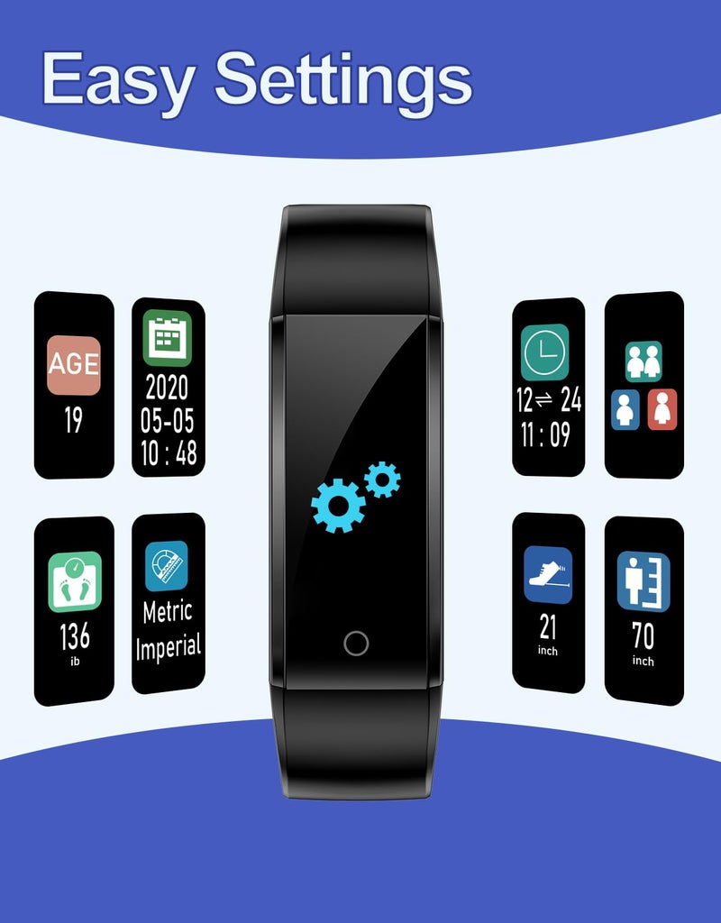 GRV Fitness Tracker Non Bluetooth Fitness Watch No App No Phone Required Waterproof Pedometer Watch with Steps Calories Counter Sleep Tracker for Men Women Parents (Black) - Image 4
