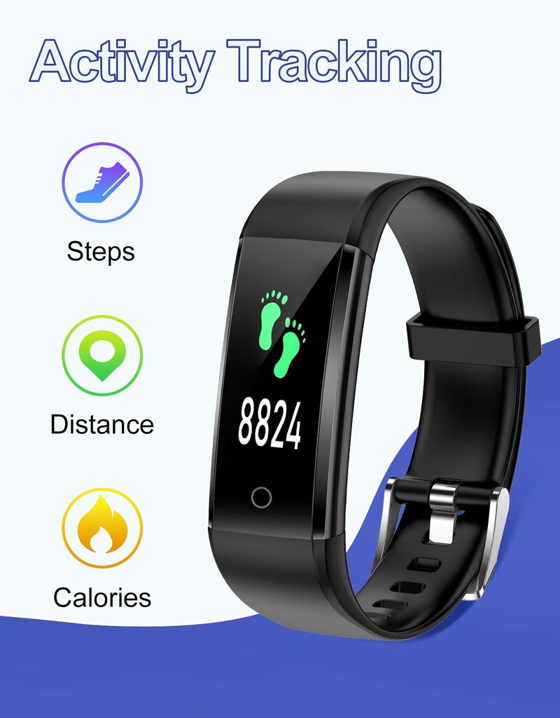 GRV Fitness Tracker Non Bluetooth Fitness Watch No App No Phone Required Waterproof Pedometer Watch with Steps Calories Counter Sleep Tracker for Men Women Parents (Black) - Image 2