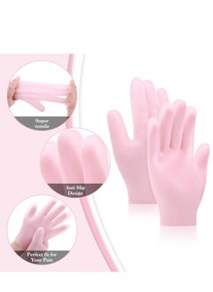 Bukela 2 Pairs Silicone Moisturizing Gloves Spa Gel Hydrating Gloves Women's Hand Care Gloves, Anti Slip Aloe Lotion Gloves for Repairing Dry Hands, Calluses, Cracked Heels and Softening Rough Skin  - Image 4