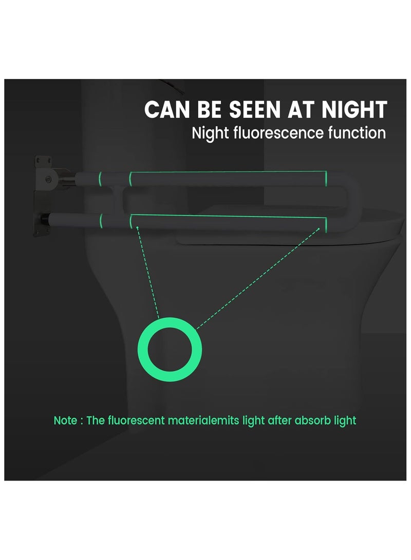 قضيب مرحاض قابل للطي 60 سم، قضيب إمساك قابل للطي من الفولاذ المقاوم للصدأ، قضبان إمساك قابلة للطي للحائط، قضيب حمام قابل للطي للمعاقين، درابزين فلوري، أبيض - Image 3