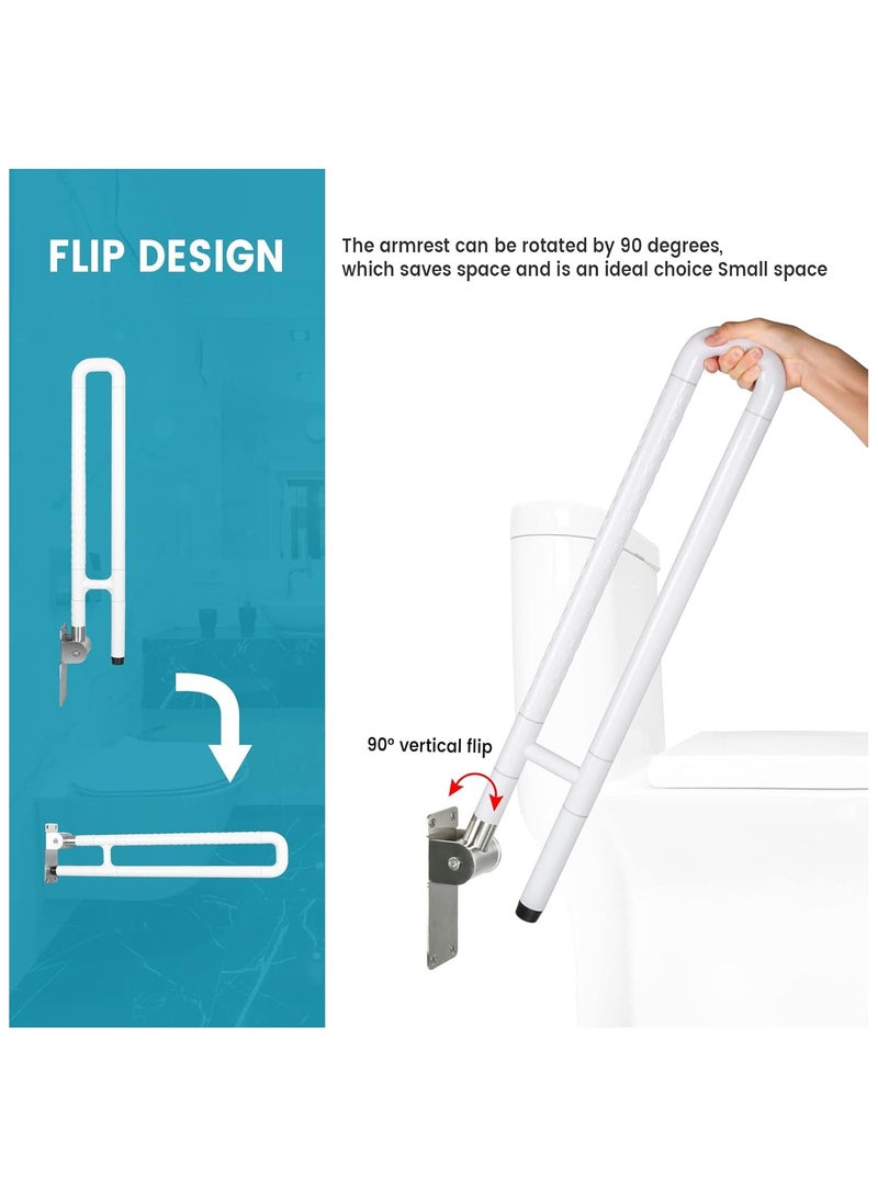 قضيب مرحاض قابل للطي 60 سم، قضيب إمساك قابل للطي من الفولاذ المقاوم للصدأ، قضبان إمساك قابلة للطي للحائط، قضيب حمام قابل للطي للمعاقين، درابزين فلوري، أبيض - Image 4