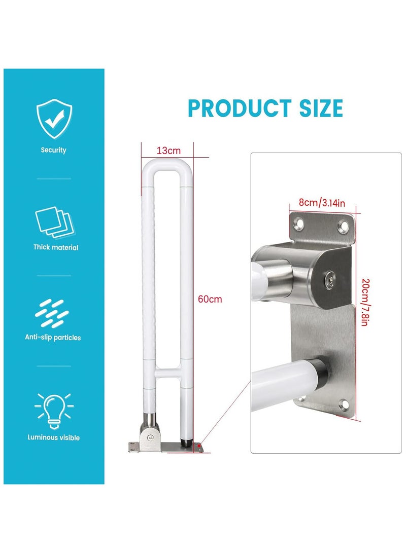 قضيب مرحاض قابل للطي 60 سم، قضيب إمساك قابل للطي من الفولاذ المقاوم للصدأ، قضبان إمساك قابلة للطي للحائط، قضيب حمام قابل للطي للمعاقين، درابزين فلوري، أبيض - Image 2