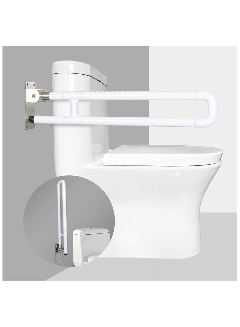 قضيب مرحاض قابل للطي 60 سم، قضيب إمساك قابل للطي من الفولاذ المقاوم للصدأ، قضبان إمساك قابلة للطي للحائط، قضيب حمام قابل للطي للمعاقين، درابزين فلوري، أبيض - Image 1