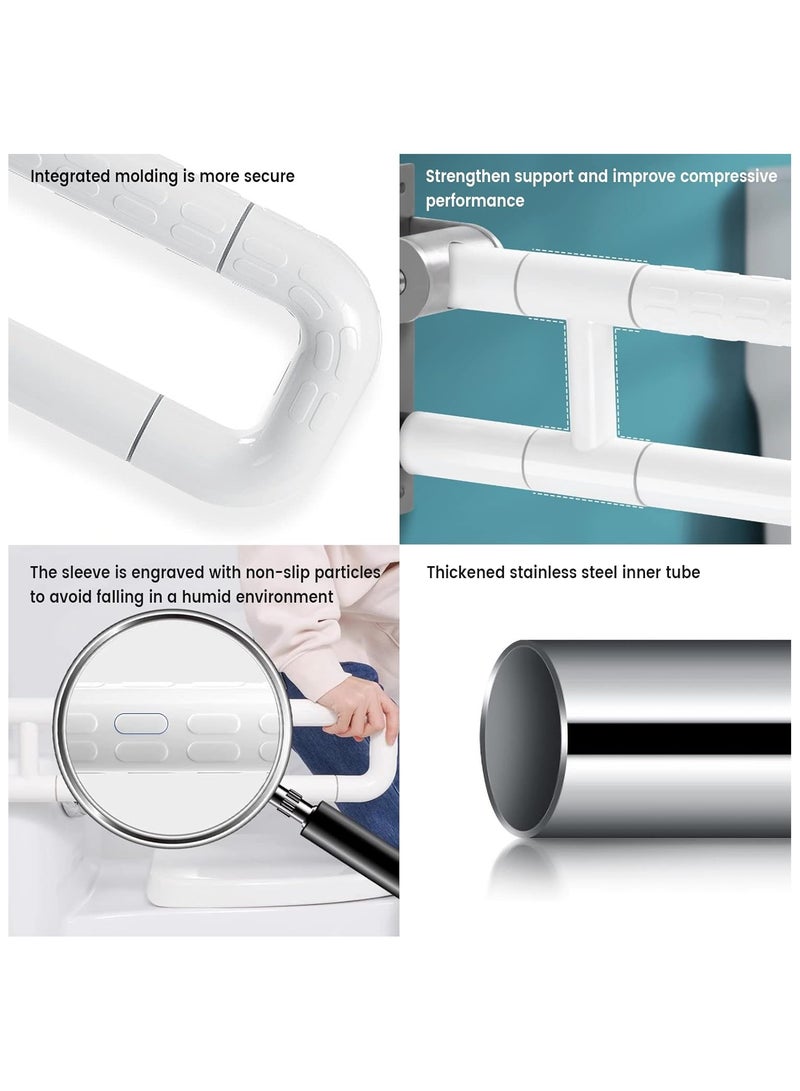 قضيب مرحاض قابل للطي 60 سم، قضيب إمساك قابل للطي من الفولاذ المقاوم للصدأ، قضبان إمساك قابلة للطي للحائط، قضيب حمام قابل للطي للمعاقين، درابزين فلوري، أبيض - Image 5