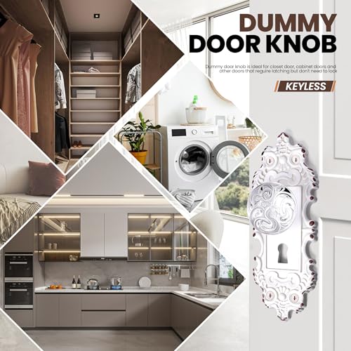 CEYMIO Vintage Dummy Door Knob Interior 2 Pack Crystal Glass Door Knobs Antique White Cabinet Knobs Keyless Decorative Hallway Closet Door Pulls Dresser Handles - Image 3