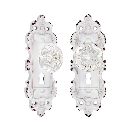 CEYMIO Vintage Dummy Door Knob Interior 2 Pack Crystal Glass Door Knobs Antique White Cabinet Knobs Keyless Decorative Hallway Closet Door Pulls Dresser Handles - Image 1