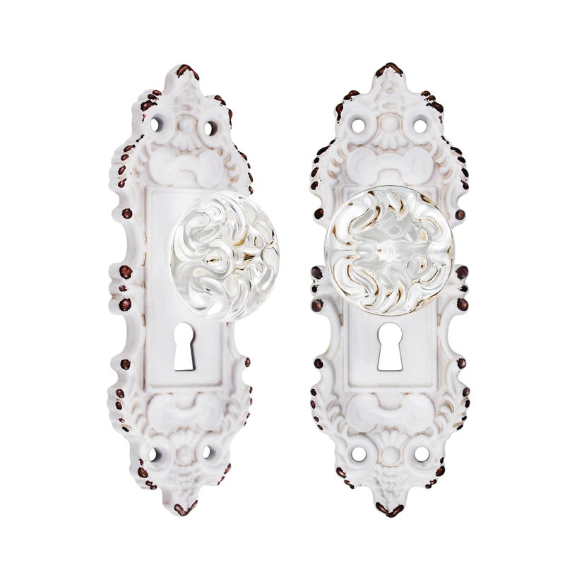 CEYMIO Vintage Dummy Door Knob Interior 2 Pack Crystal Glass Door Knobs Antique White Cabinet Knobs Keyless Decorative Hallway Closet Door Pulls Dresser Handles - Image 2