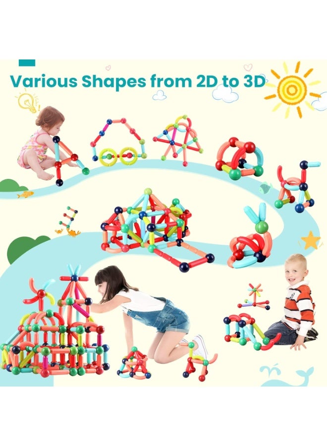 64 PCS Magnetic Building Blocks for Kids Ages 4-8, STEM Construction Toys for Boys and Girls, Large Size Magnetic Sticks and Balls Game Set for Kid’s Early Educational Learning - Image 2