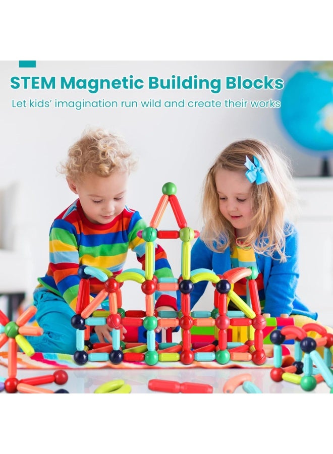 64 PCS Magnetic Building Blocks for Kids Ages 4-8, STEM Construction Toys for Boys and Girls, Large Size Magnetic Sticks and Balls Game Set for Kid’s Early Educational Learning - Image 4