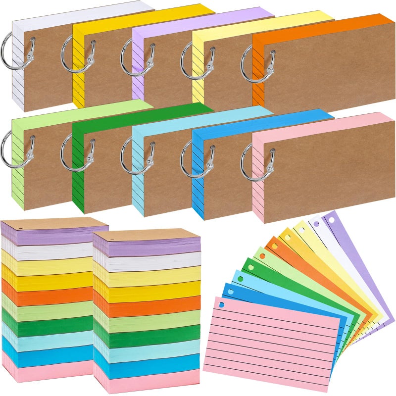 Beieverluck 2000 PCS Index Cards 3x5 Inches Colored Flash Cards with Ring Lined Flashcards Ruled Index Cards Notecards Study Cards Note Cards for Studying Learning School College, 10 Colors - Image 1