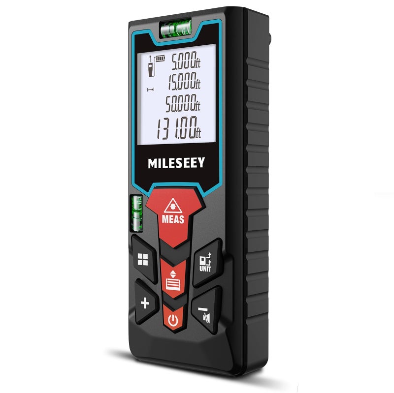 MILESEEY Laser Measure, Mileseey 328Ft laser distance measure with 2 Bubble Levels, M/In/Ft Unit switching Backlit LCD and Pythagorean Mode, Measure Distance, Area and Volume laser measurement tool - Image 1