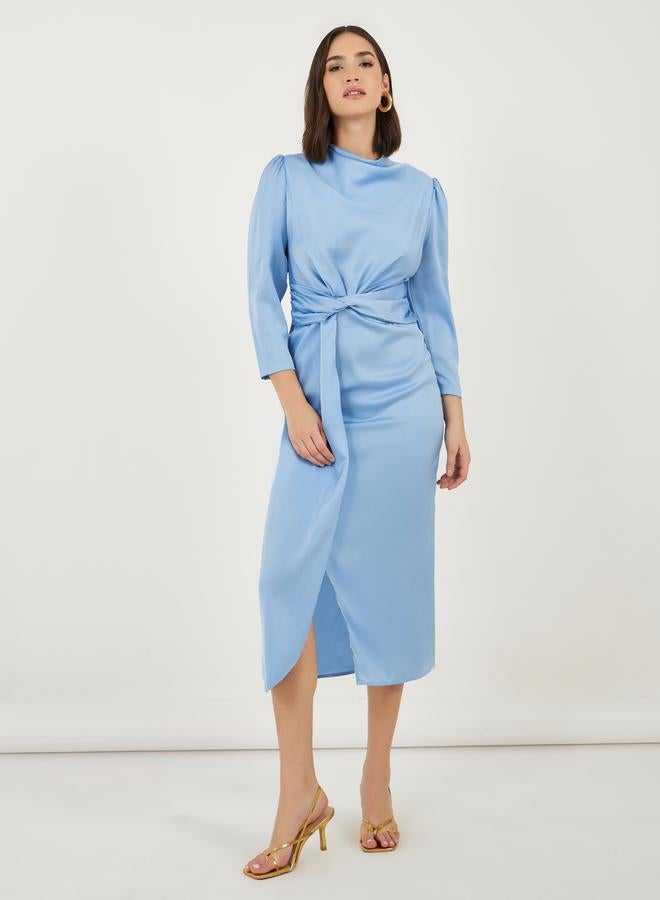 ستايلي فستان ميدي بقصة ضيقة وفتحة أمامية ورباط - Image 1