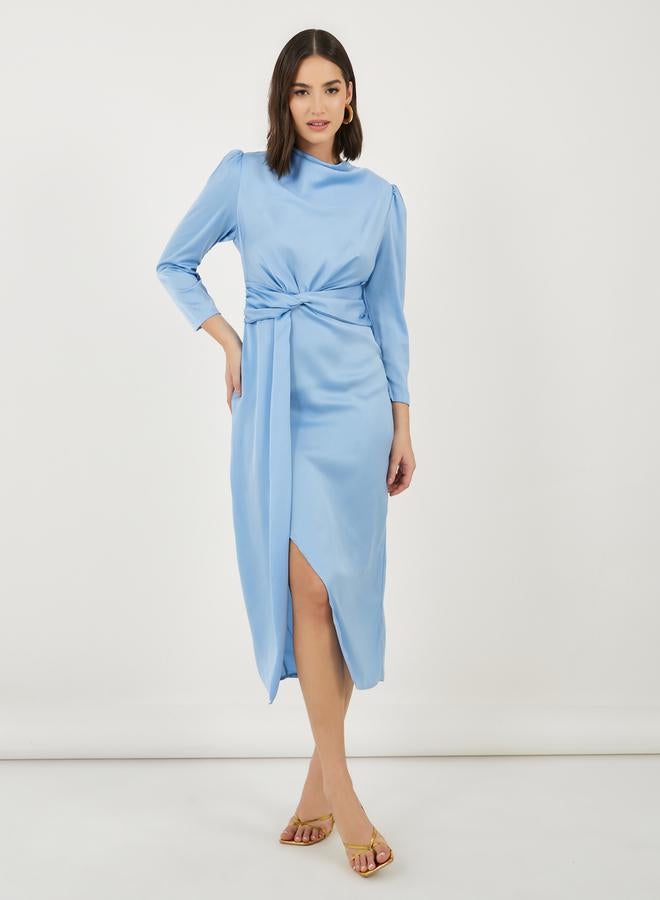 ستايلي فستان ميدي بقصة ضيقة وفتحة أمامية ورباط - Image 4