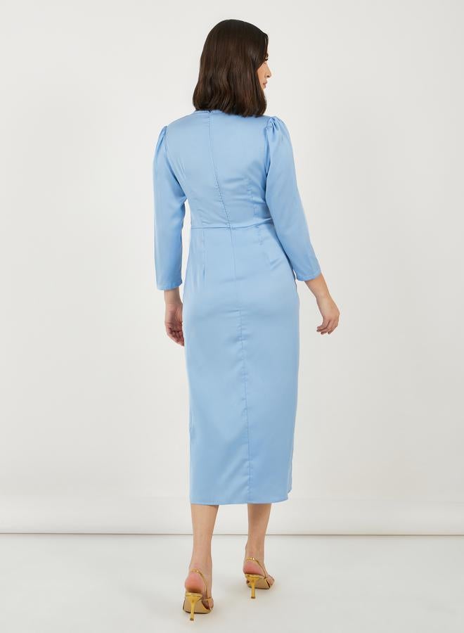 ستايلي فستان ميدي بقصة ضيقة وفتحة أمامية ورباط - Image 5