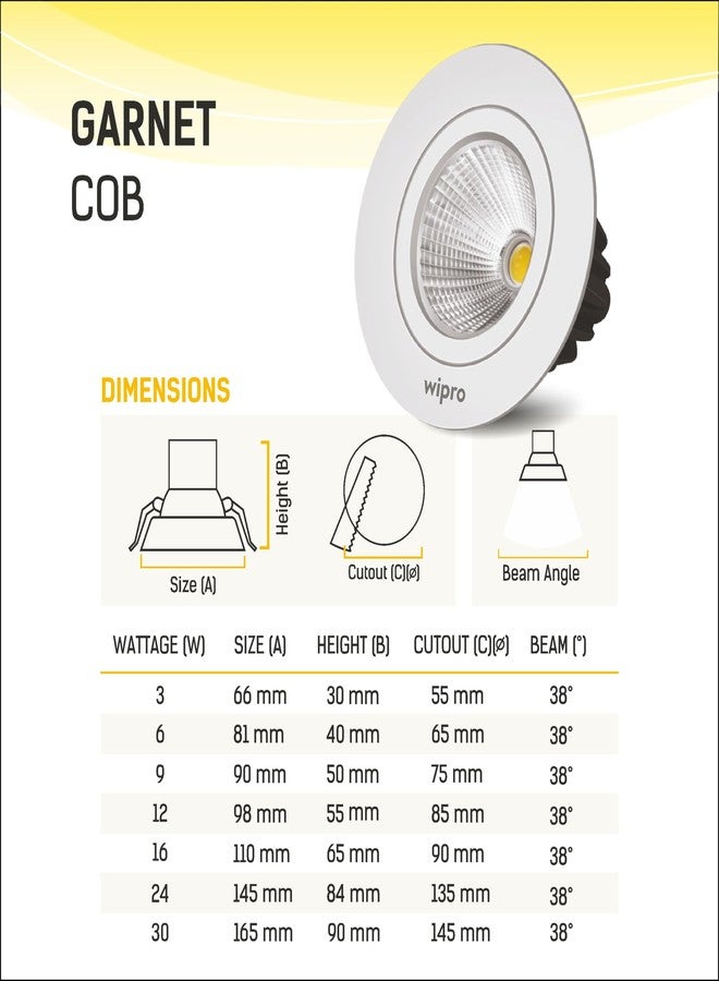 wipro Garnet 6W Led Cob Spotlight | Neutral White Light (4000K) | Adjustable Design | Aluminium Housing Recessed Tiltable Down Light for False Ceiling | Pack of 1, E27 - Image 5