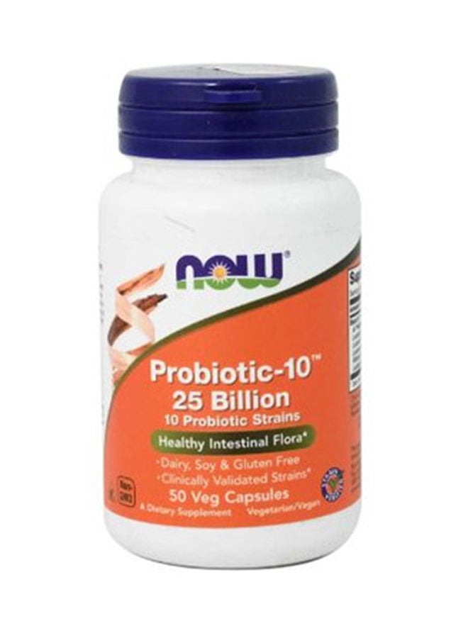 ناو بروبيوتيك-10 25 مليار نبات معوي صحي، 50 كبسولة