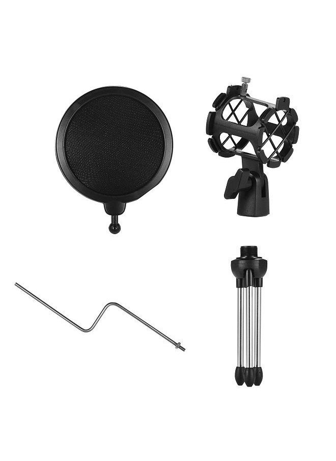 Generic - Mini Desktop Microphone Stand + Shock Mount Mic Holder + Pop Filter Kit for Studio Recording Online Broadcasting Chatting Singing Meeting - Image 1