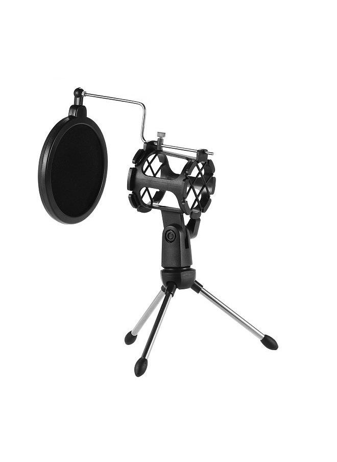 Generic - Mini Desktop Microphone Stand + Shock Mount Mic Holder + Pop Filter Kit for Studio Recording Online Broadcasting Chatting Singing Meeting - Image 1