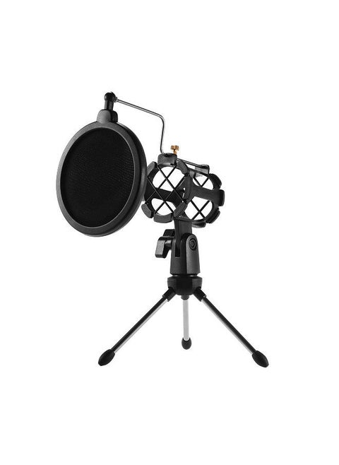 Mini Desktop Microphone Stand + Shock Mount Mic Holder + Pop Filter Kit for Studio Recording Online Broadcasting Chatting Singing Meeting