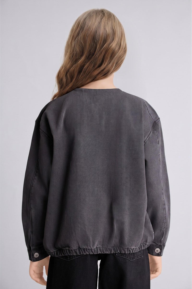 DeFacto Grey Girl Girl 100% Cotton High Neck Denim Jacket Casual - Image 5