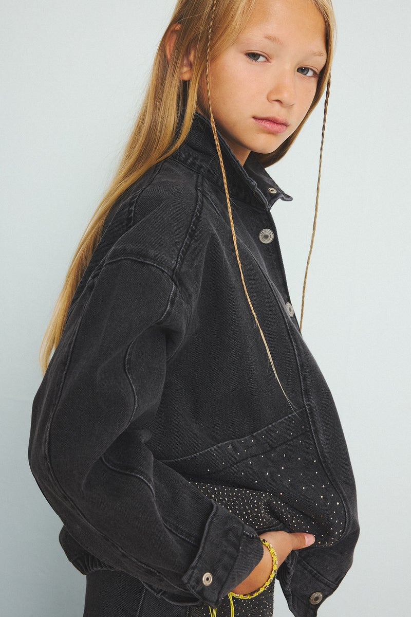 DeFacto Grey Girl Girl 100% Cotton High Neck Denim Jacket Casual - Image 3
