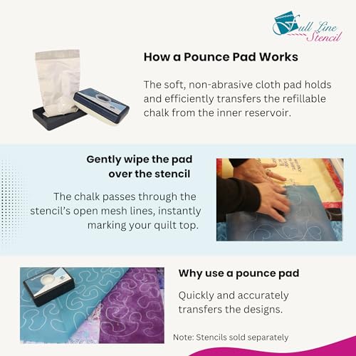 Full Line Stencil - Quilt Pounce Pad with Chalk Powder, Refillable, for Quilt Stencil Design Transfer and Fabric Marking - 2 oz Barley Blue Chalk (QPBB) - Image 5