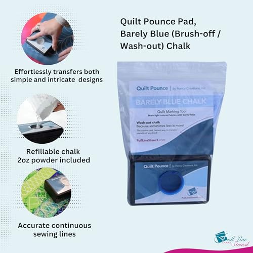 Full Line Stencil - Quilt Pounce Pad with Chalk Powder, Refillable, for Quilt Stencil Design Transfer and Fabric Marking - 2 oz Barley Blue Chalk (QPBB) - Image 3