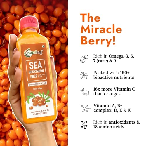 NutriOrg Pure Sea Buckthorn Juice 500 ml with 50gm honey | 100% Himalayan Berry Pulp | Omega 3,6,7,9 & Vitamin C | Best for Immunity & Antioxidant Rich | No Added Sugar & Colour - Image 2