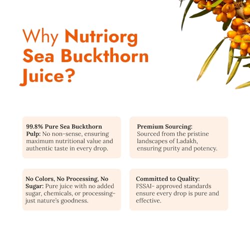 NutriOrg Pure Sea Buckthorn Juice 500 ml with 50gm honey | 100% Himalayan Berry Pulp | Omega 3,6,7,9 & Vitamin C | Best for Immunity & Antioxidant Rich | No Added Sugar & Colour - Image 5