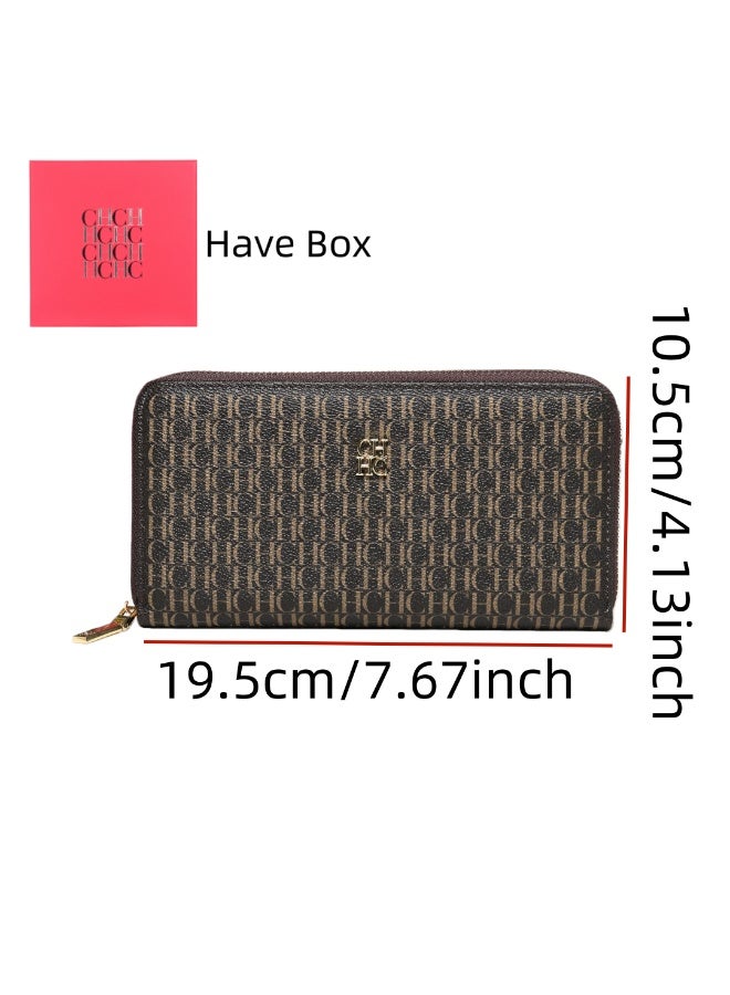 CAROLINA HERRERA Long Coffee Wallet with Zip Closure CH Embossed Business Style Unisex for Cash Cards Gift Box Ideal for Gifting & Personal Use Versatile - Image 2