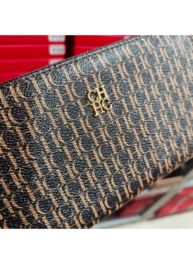 CAROLINA HERRERA Long Coffee Wallet with Zip Closure CH Embossed Business Style Unisex for Cash Cards Gift Box Ideal for Gifting & Personal Use Versatile - Image 4