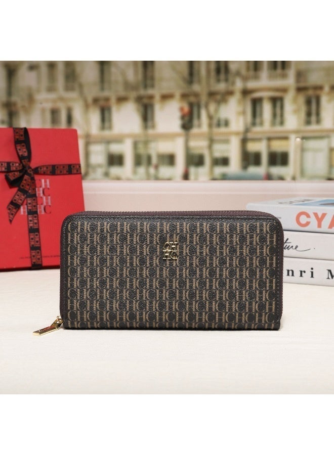 CAROLINA HERRERA Long Coffee Wallet with Zip Closure CH Embossed Business Style Unisex for Cash Cards Gift Box Ideal for Gifting & Personal Use Versatile - Image 3