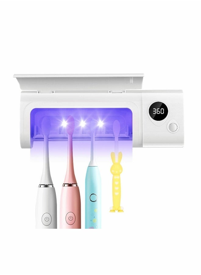 UV Light Sanitizer Toothbrush Holder, Bathroom Toothbrush Holder Wall Mounted with Sterilizer Function, 1800mAh Charging, Timing Function, Toothbrush Organizer for Ladies Baby Family