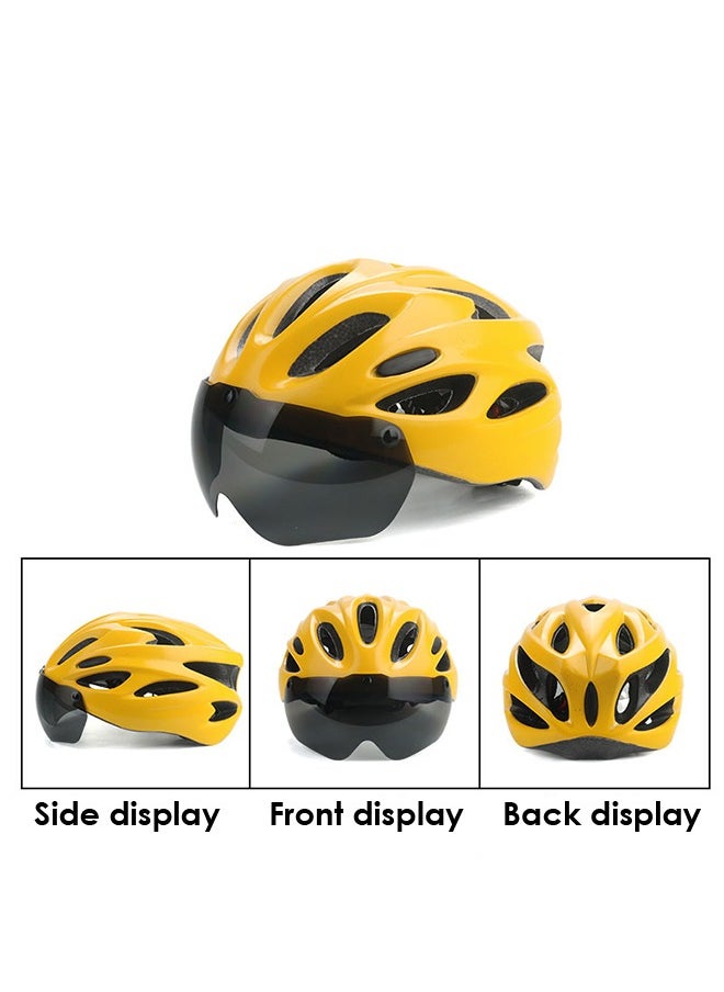 DUNISO Adult bicycle helmet with detachable magnetic goggles, road and mountain riding protective helmet, adjustable size,unisex，yellow  - Image 2