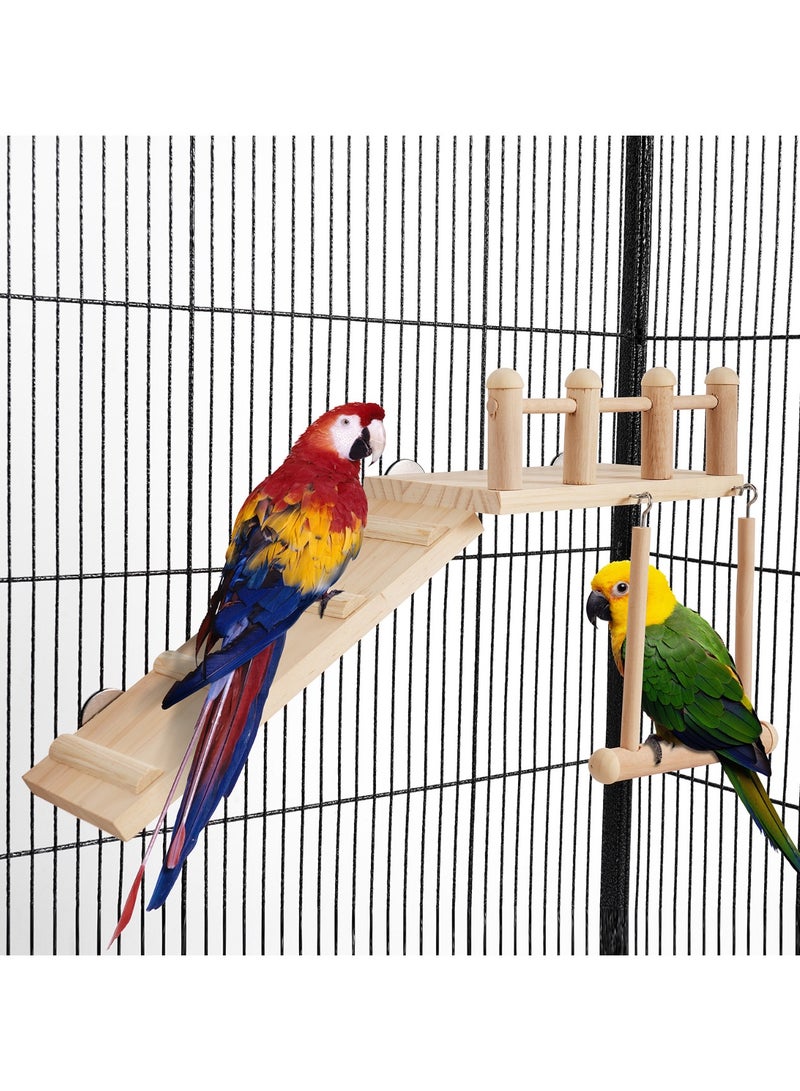 أرجوحة مع تسلق سلم / ذيل طويل الببغاء قفص الملحقات الخشبية تسلية الجمنازيوم تجريب قوي الطيور - Image 5