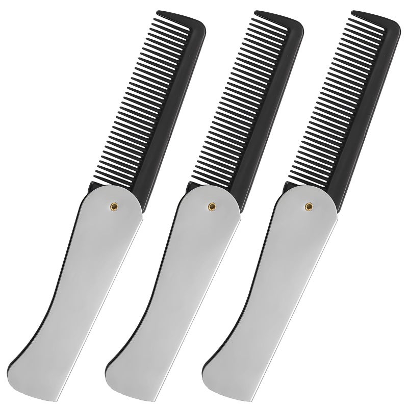Stainless Steel Folding Comb Hair and Beard Comb with Cover for Men Ideal for Grooming Detangling and Styling