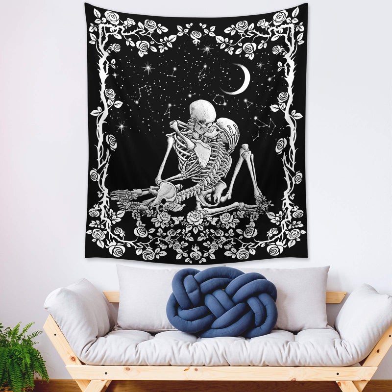 Wonrizon The Lovers Skull Tapestry,Black and White Romantic Constellation Skeleton Tapestries Wall Hanging decor for Living Room Bedroom (51.2â€x 59.1â€) - Image 5