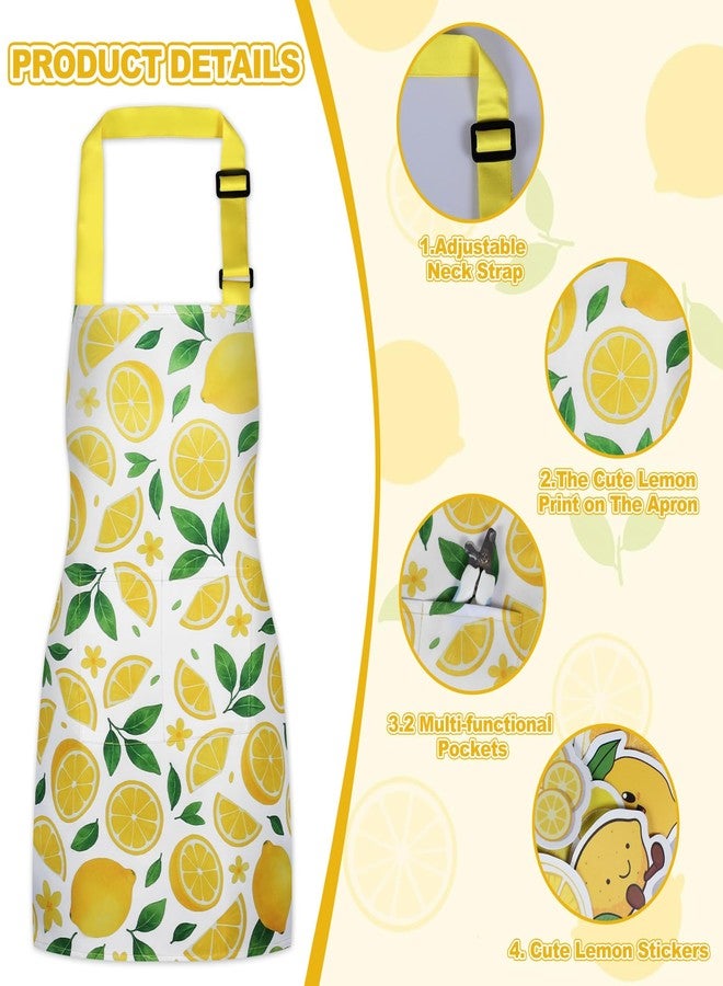 DASHUAIGE 2 Pack Lemon Theme Kids Apron Set with 50 Stickers, Adjustable Lemonade Stand Apron for Baking Painting Party - Image 3