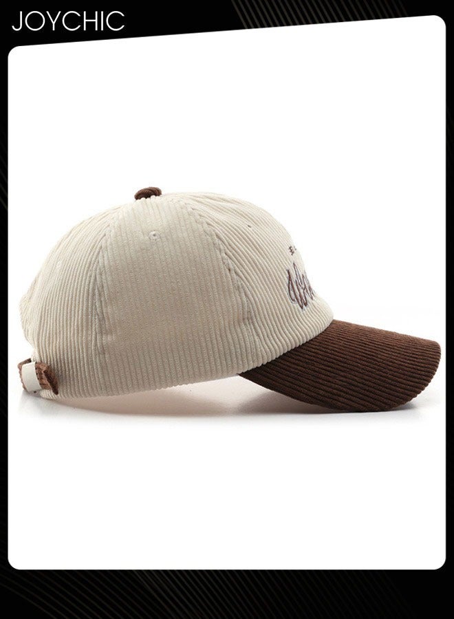 Joychic Women Men Autumn Winter Warm Baseball Cap Letter Embroidered Splicing Peaked cap Korean Version Versatile Casual Adjustable Hat Coffee+Beige - Image 5