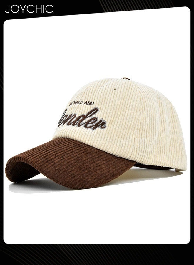 Joychic Women Men Autumn Winter Warm Baseball Cap Letter Embroidered Splicing Peaked cap Korean Version Versatile Casual Adjustable Hat Coffee+Beige - Image 2