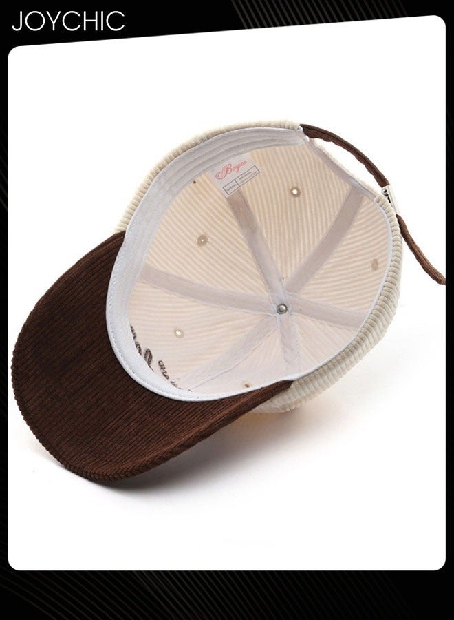 Joychic Women Men Autumn Winter Warm Baseball Cap Letter Embroidered Splicing Peaked cap Korean Version Versatile Casual Adjustable Hat Coffee+Beige - Image 4