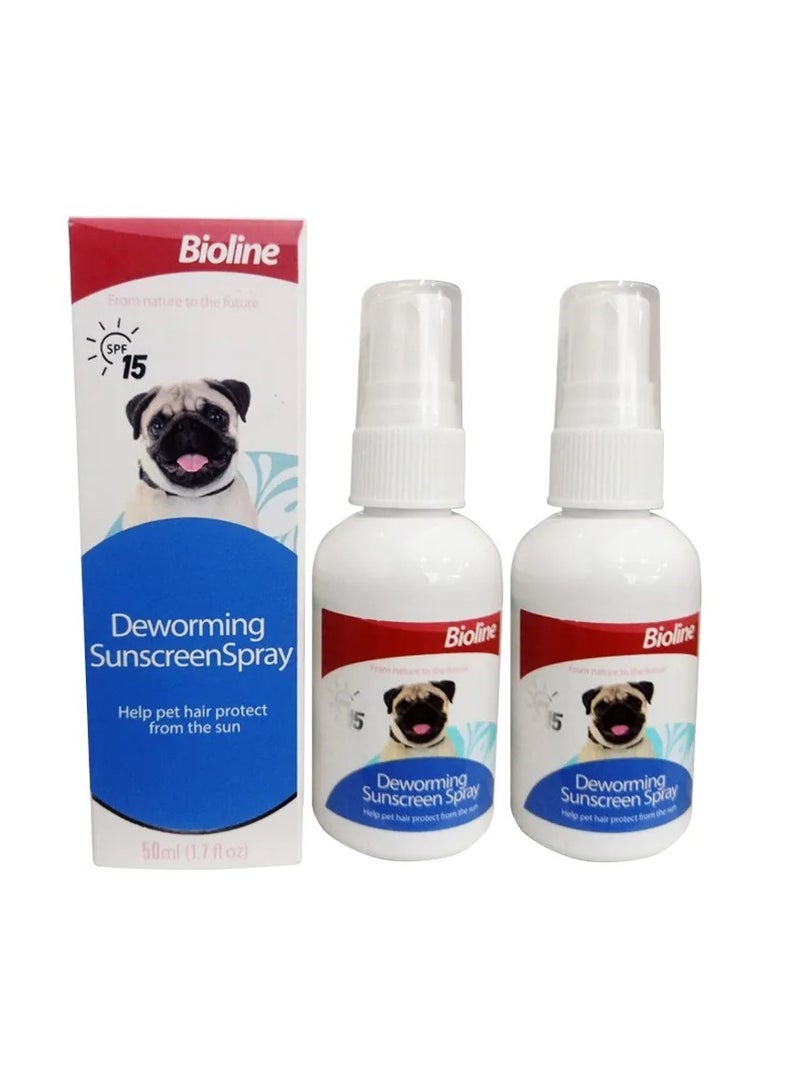 Bioline Deworming Sunscreen Spray For Pet Hair Protect From Sun 2X50ml