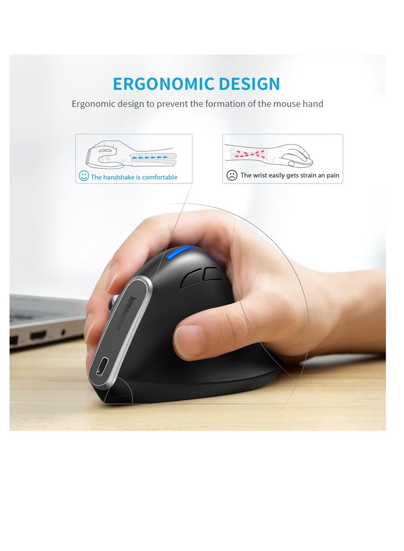 فأرة ergonomية، فأرة عمودية لاسلكية، فأرات بصرية قابلة للشحن، فأرة عمودية بستة أزرار مع جهاز استقبال USB، فأرة صامتة مع DPI قابل للتعديل 1000/1600/2400، متوافقة مع ويندوز وMAC OS - Image 2