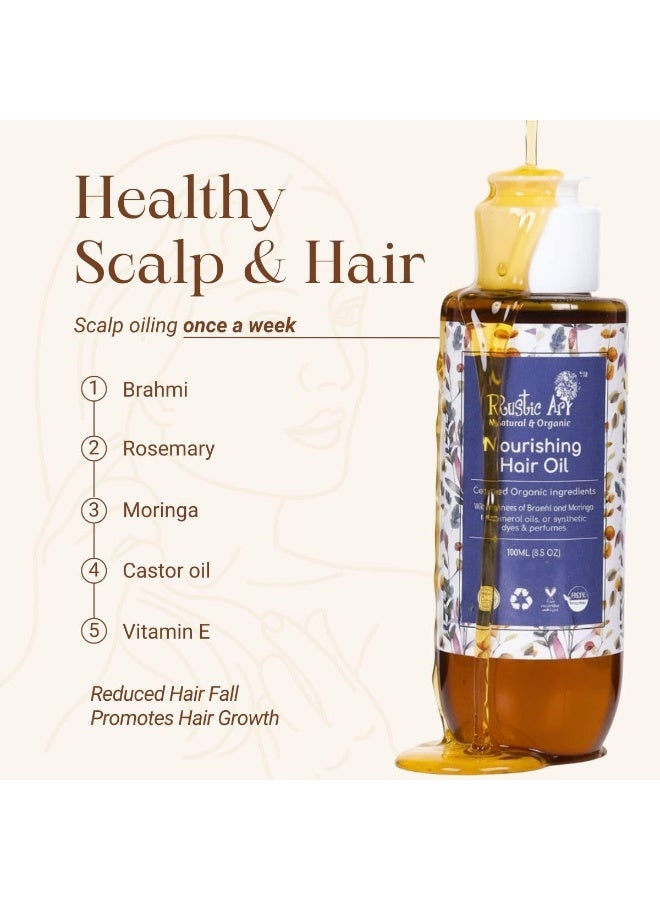Rustic Art Organic Rosemary Nourishing Hair Oil | Deep Nourishing & Scalp Health | Castor Brahmi Blend | 200ml - Image 2