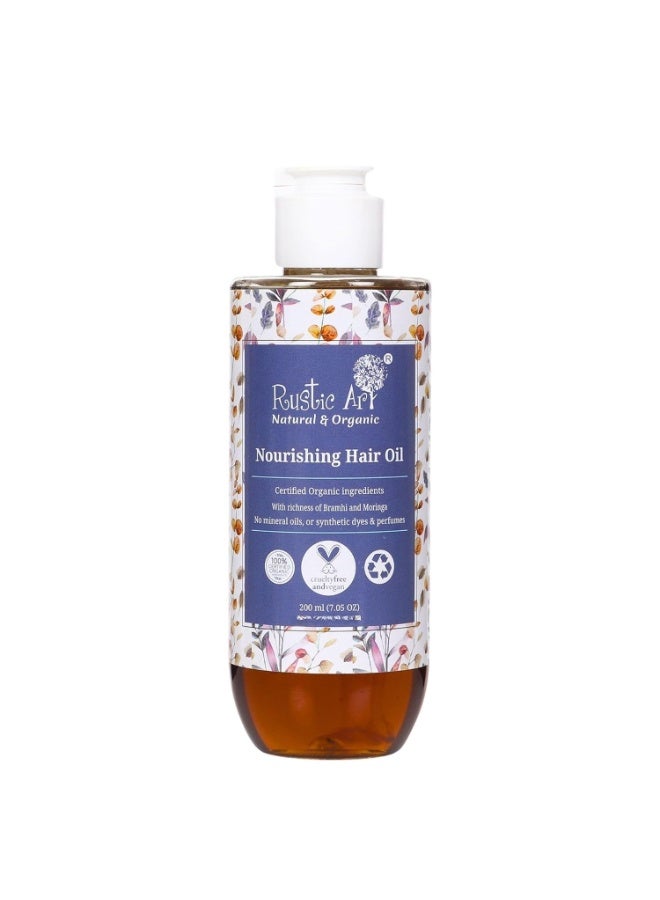 Rustic Art Organic Rosemary Nourishing Hair Oil | Deep Nourishing & Scalp Health | Castor Brahmi Blend | 200ml - Image 1