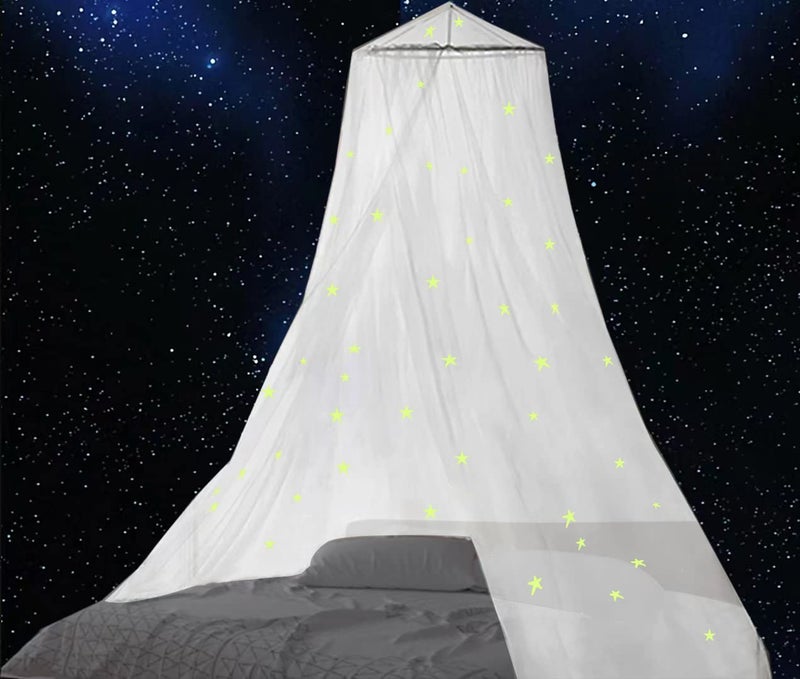 BCBYou Mosquito Net Canopy with Glow in Dark Stars for Baby, Kids, and Adults - Cover The Crib, Kids Bed, Full Size Bed (White) - Image 2
