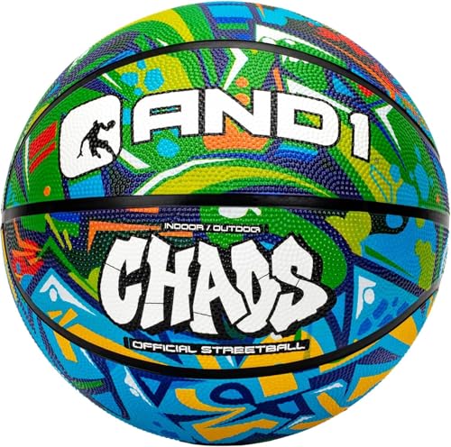 AND1 Chaos Rubber Basketball Official Regulation Size 7 295 inches Rubber Basketball Deep Channel Construction Streetball Made for Indoor Outdoor - Image 1