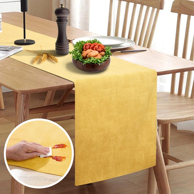 Rinpon Waterproof Wipeable Table Runner Thick Farmhouse Table Runner Dresser Runner Rustic Table Runner for Kitchen Dining Room Bedroom Living Room Indoor and Outdoor 72 Mustard Yellow